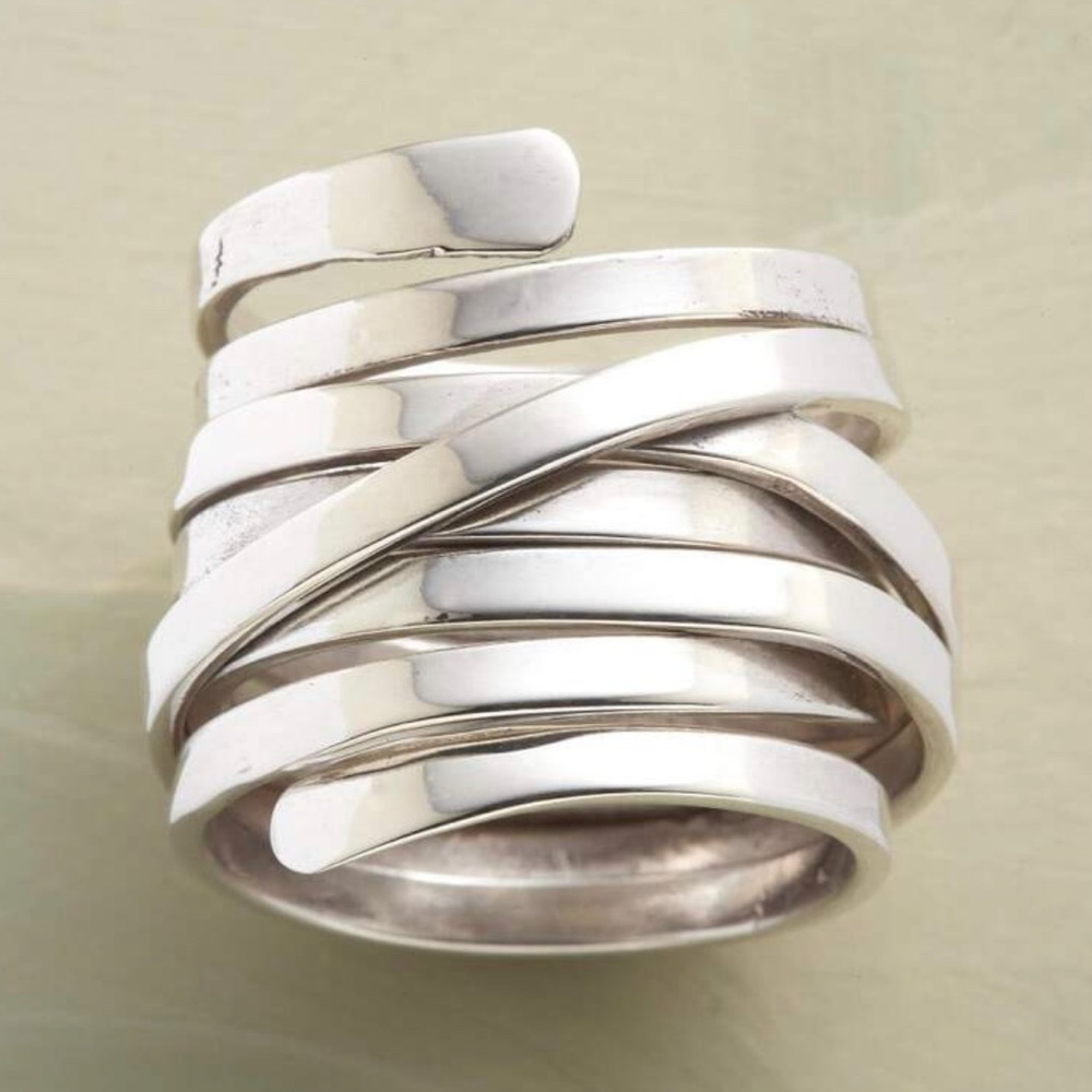 Vintage Punk Ring !! Silver Wrap Solid Metal. SZ- 5 New! - Picture 8 of 8